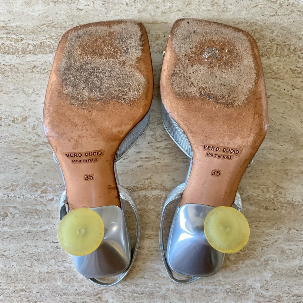Vintage Miu Miu Mesh Daisy Slingback Sandal Heels - Picture 9 of 9